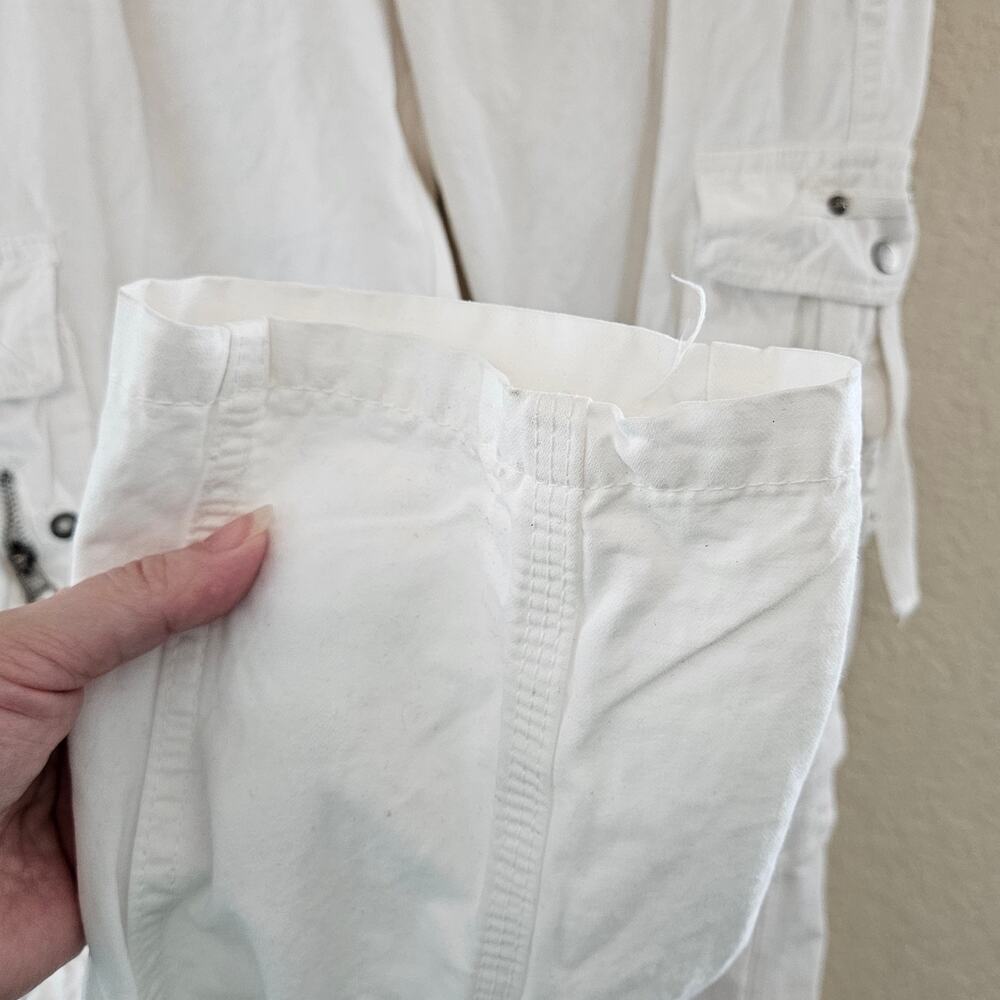 White Cargo Pants Multi Pockets Straight Leg Relax Fit Women Size 31 Punk Casual - Picture 7 of 14